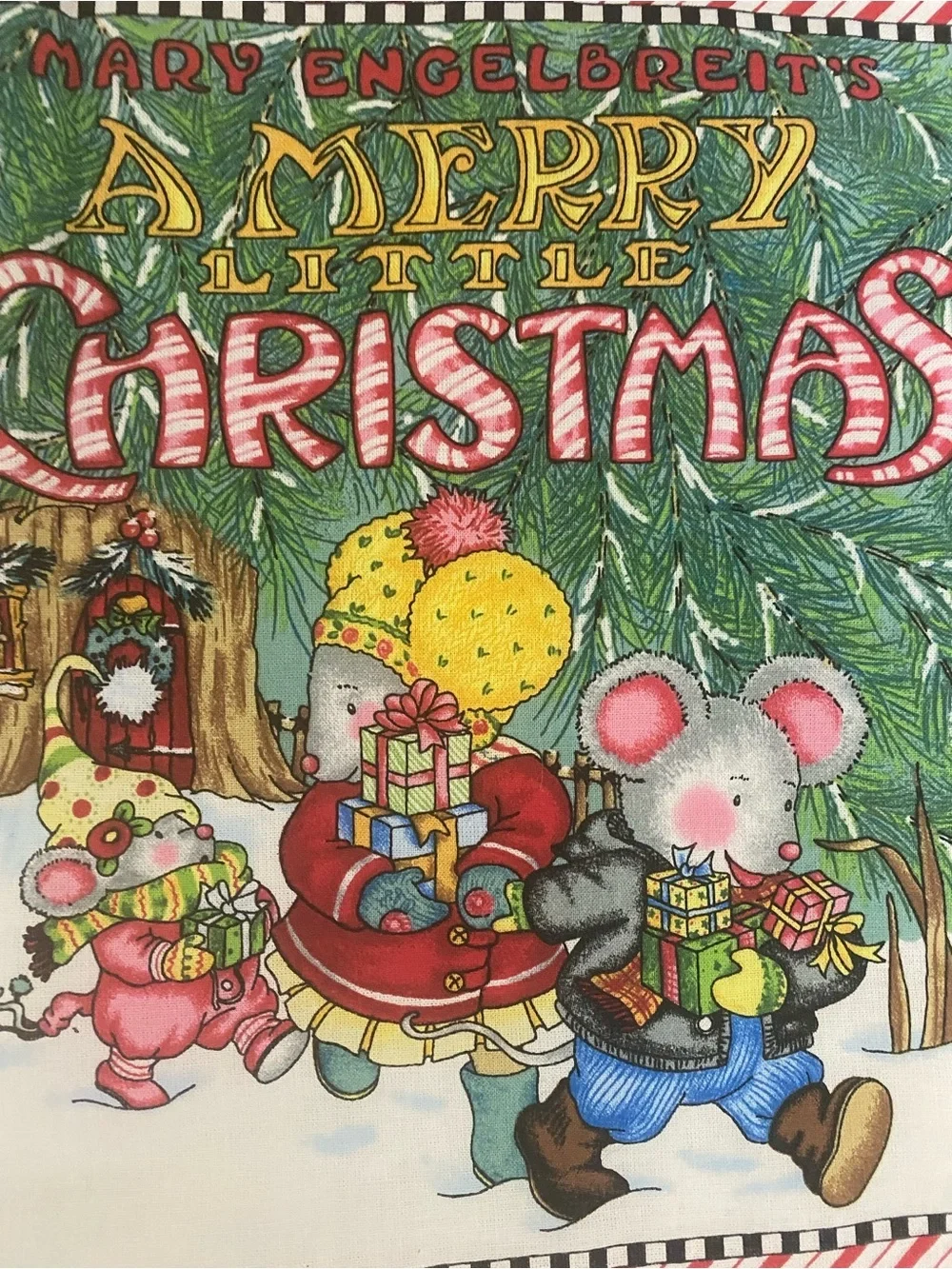 Mary Engelbreit Holiday Green Red Mouse Book Plate Fabric Kids Nursery Book 10”